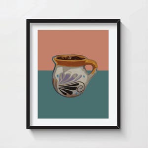 Mexican Coffee Art Print, Jarrito Mug, Kitchen Wall Art, Coffee mug Art, kitchen Decor, Cafecito de Olla Print, Mexican Art, Coffee Lover