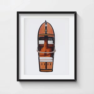 Chris-craft boat art print, Modern nautical Wall Art, vintage wooden boat print, Luxurious Boat Print, Boat Aerial View, Lake House decor