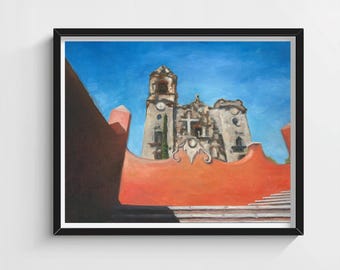 Colonial Church Canvas Print – Mexican Cathedral Wall Decor, Mexico Trevel Photography