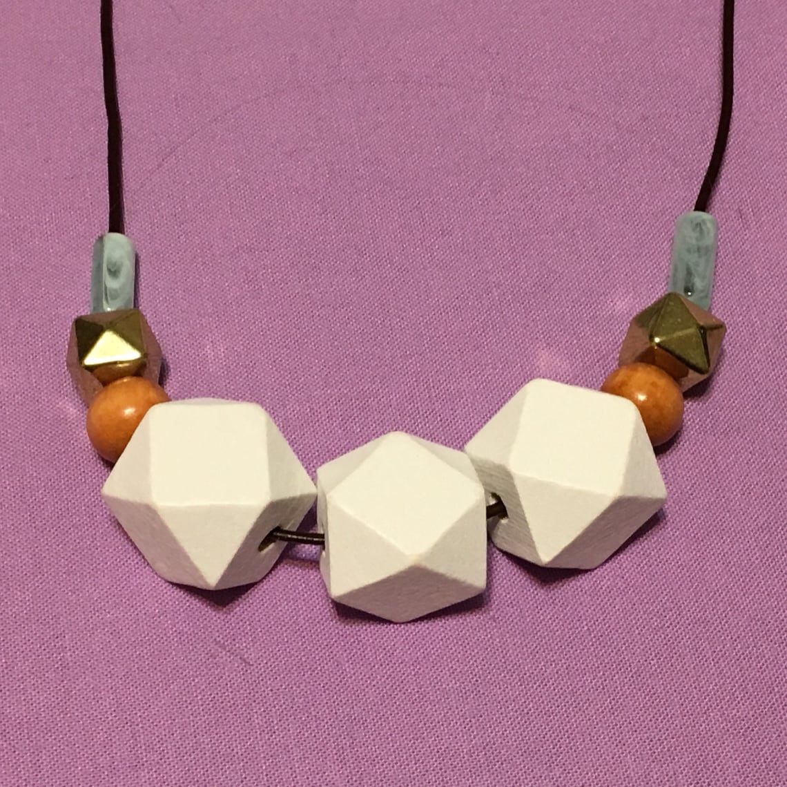 Leather Cord Beaded Necklace Geometric Handmade Wooden Etsy UK