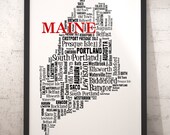 Maine Map Art, Maine Art Print, Maine State Map, Maine Typography Art, Maine Wall Decor, Maine Moving Gift
