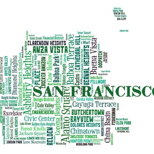 San Francisco Art, San Francisco Art Print, San Francisco Neighborhood Art Print, San Francisco Typography Art, San Francisco Poster Print Greens