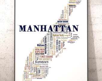 Manhattan Neighborhood Typography Map Art Print