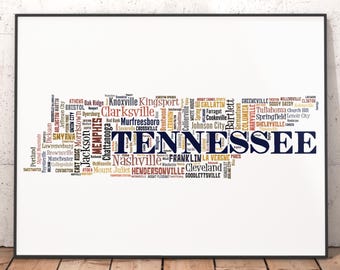 Tennessee Map Art Print, City Typography, State Pride