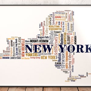 New York Map Art, New York Art Print, New York State Map, New York Typography Art, New York Poster Print, New York Word Cloud