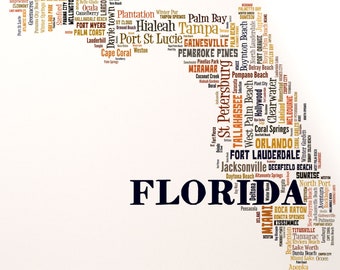 Florida Map Art, Florida Art Print, Florida State Map, Florida Typography Art, Florida Poster Print, Florida Word Cloud