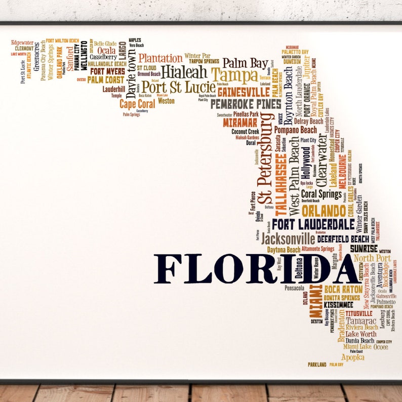 Florida Typography Map Art Print, State Word Cloud - Etsy