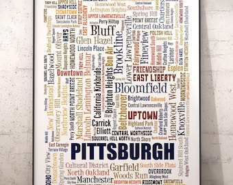 Pittsburgh Neighborhoods Art Print, Pittsburgh Typography Decor, Pittsburgh Art Print, Pittsburgh Poster Print, Pittsburgh Map Art Print