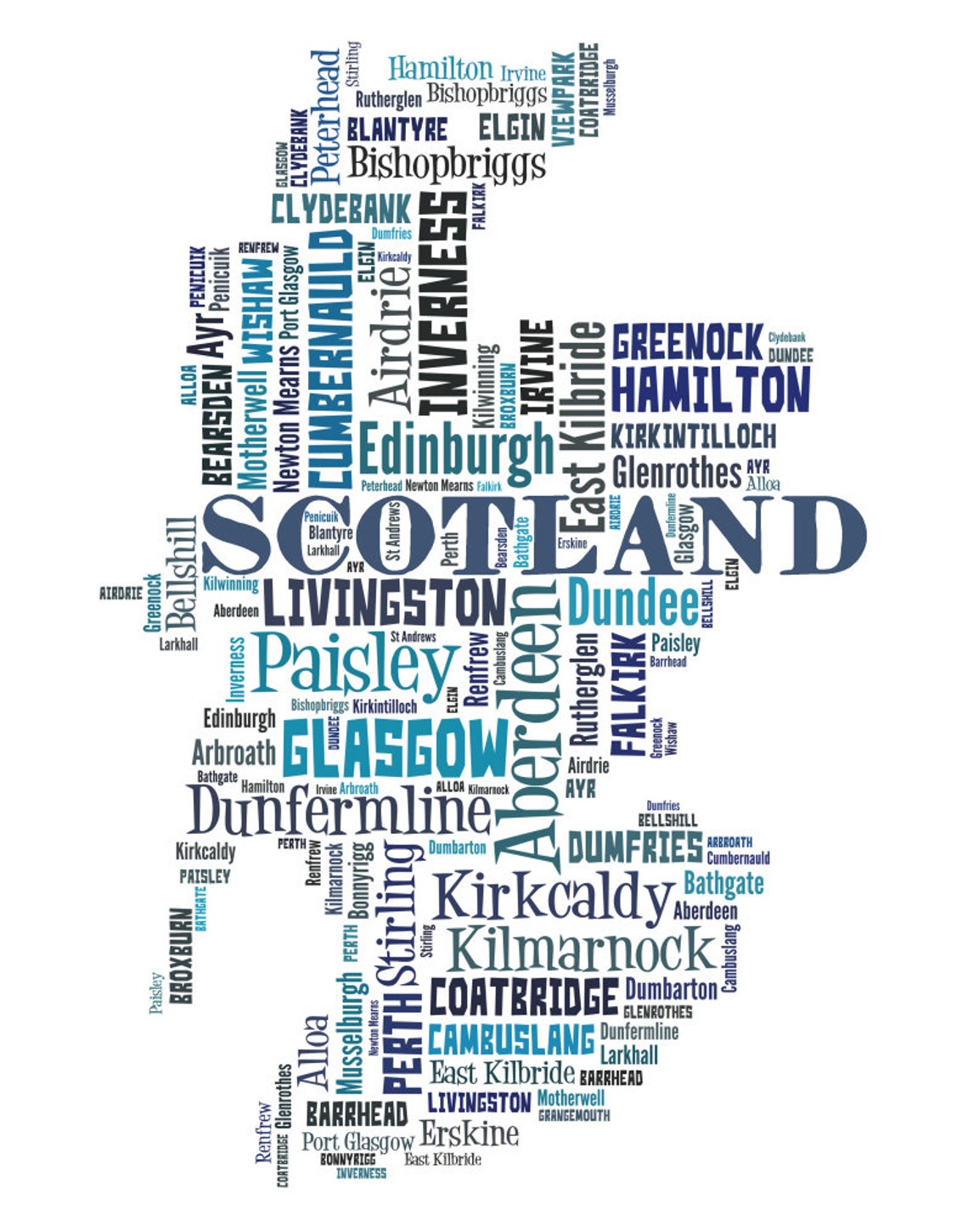 Scotland Names Lettering Scotland Typography Map Art Print, City Names Word Cloud - Etsy