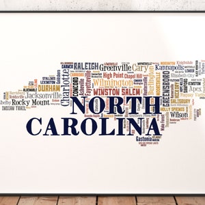 North Carolina Map Art, North Carolina Art Print, North Carolina State Map, North Carolina Typography Art, North Carolina Poster Print