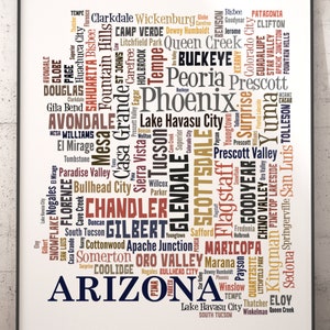 Arizona Map Art, Arizona Art Print, Arizona State Map, Arizona Typography Art, Arizona Poster Print, Arizona Word Cloud