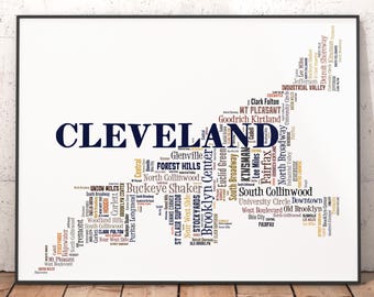 Cleveland Neighborhood Map Art Print, Typography City Map Poster
