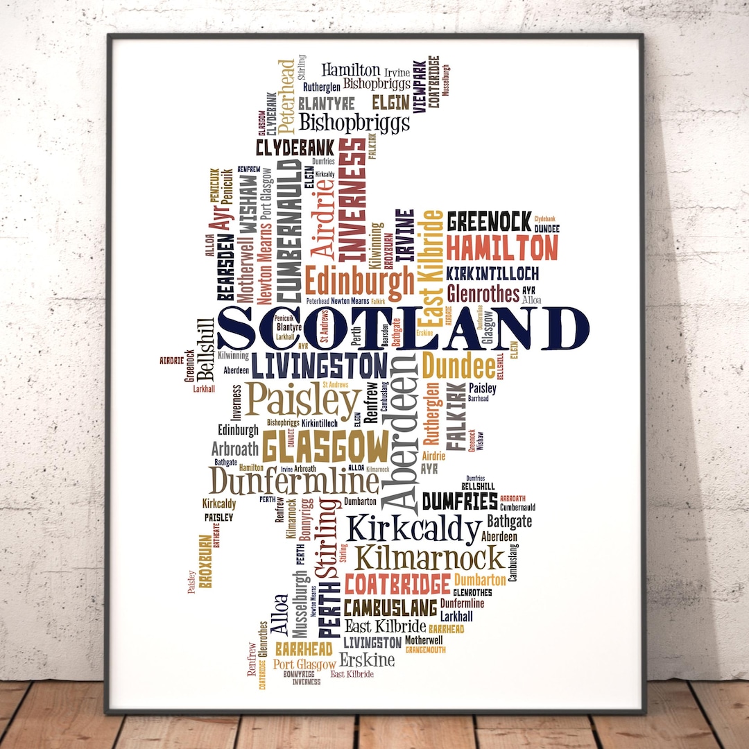 Scotland Names Lettering Scotland Typography Map Art Print, City Names Word Cloud - Etsy