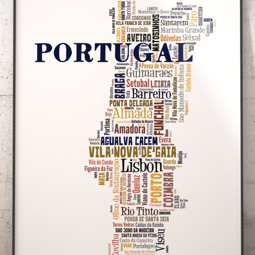 Map of Portugal Art Print Illustration North Central 