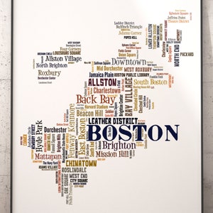 Boston Map Art, Boston Art Print, Boston Neighborhood Art Print, Boston Typography Art, Boston Poster Print, Boston Word Cloud