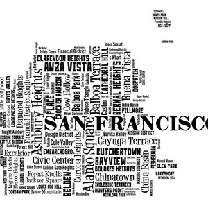 San Francisco Art, San Francisco Art Print, San Francisco Neighborhood Art Print, San Francisco Typography Art, San Francisco Poster Print Black w/ Black title