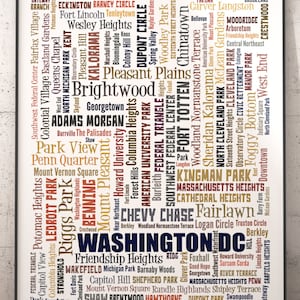 Washington DC Neighborhoods Art Print, Washington DC Typography Decor, Washington DC Art Print, washington dc map art Print
