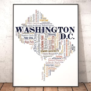 Washington DC Neighborhood Map Typography Art Print - Etsy