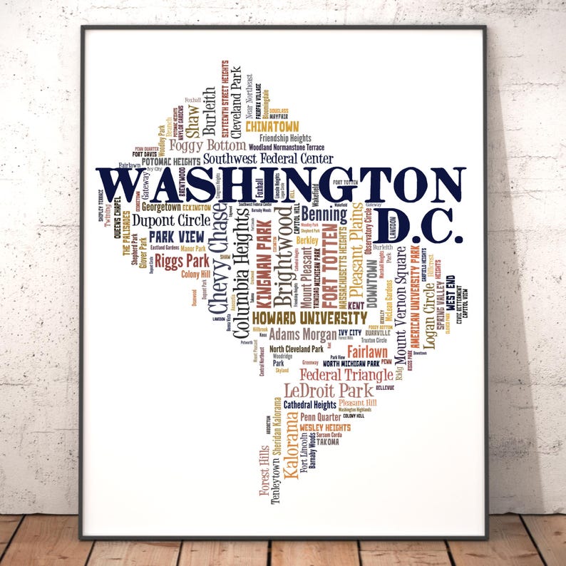 Washington DC Neighborhood Map Typography Art Print - Etsy