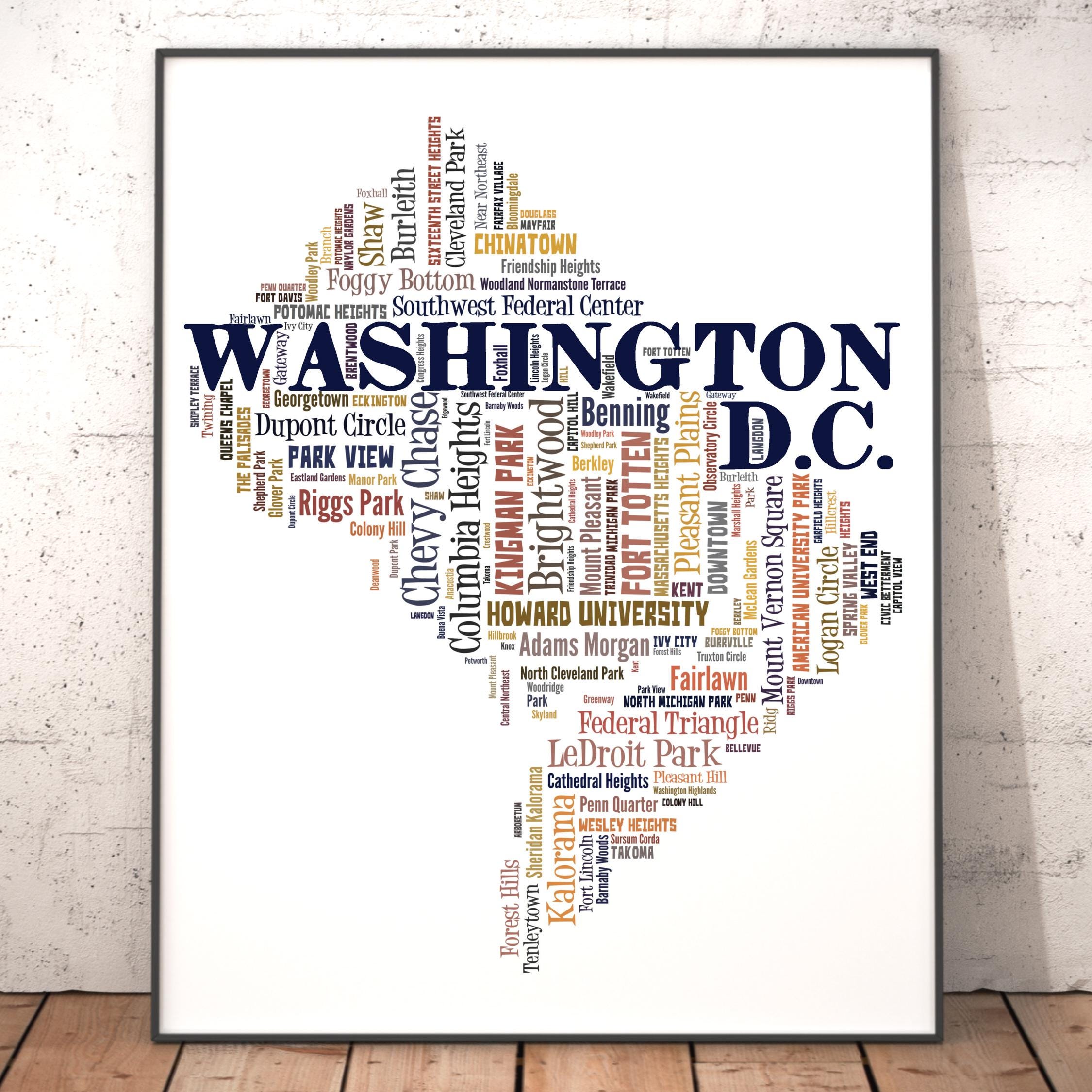 Washington DC Neighborhood Map Typography Art Print - Etsy