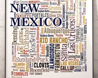 New Mexico Map Art, New Mexico Art Print, New Mexico State Map, New Mexico Typography Art, New Mexico Poster Print, New Mexico Word Cloud