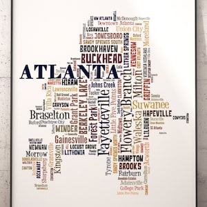 Atlanta Map Art, Atlanta Art Print, Atlanta Neighborhood Art Print, Atlanta Typography Art, Atlanta Poster Print, Atlanta Word Cloud