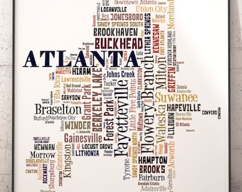 Atlanta Map Art Atlanta Art Print Atlanta Neighborhood Art - Etsy