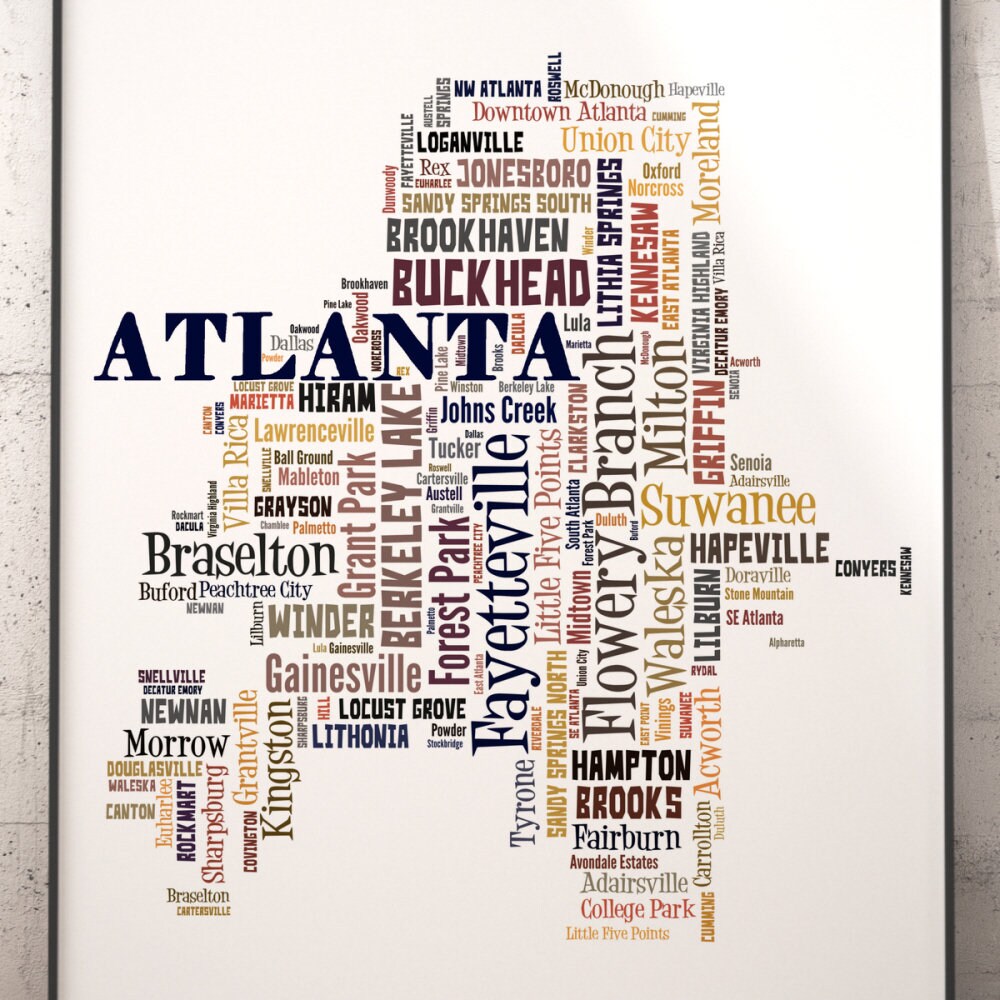 Atlanta Map Art Atlanta Art Print Atlanta Neighborhood Art - Etsy