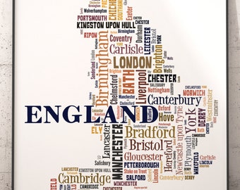 England Map Art, England Art Print, England City Map, England Typography Art, England Poster Print, England Word Cloud