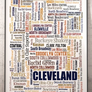Cleveland Neighborhoods Art Print, Cleveland Typography Decor, Cleveland Art Print, Cleveland Poster Print, Cleveland Map Art Print