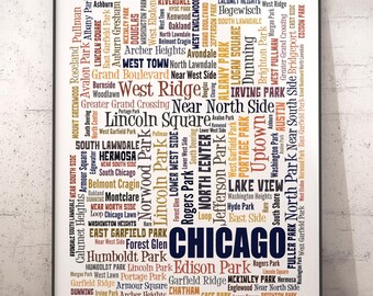 Chicago Neighborhoods Typography Map Art Print