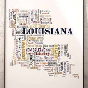 Louisiana Map Art, Louisiana Art Print, Louisiana State Map, Louisiana Typography Art, Louisiana Poster Print, Louisiana Word Cloud