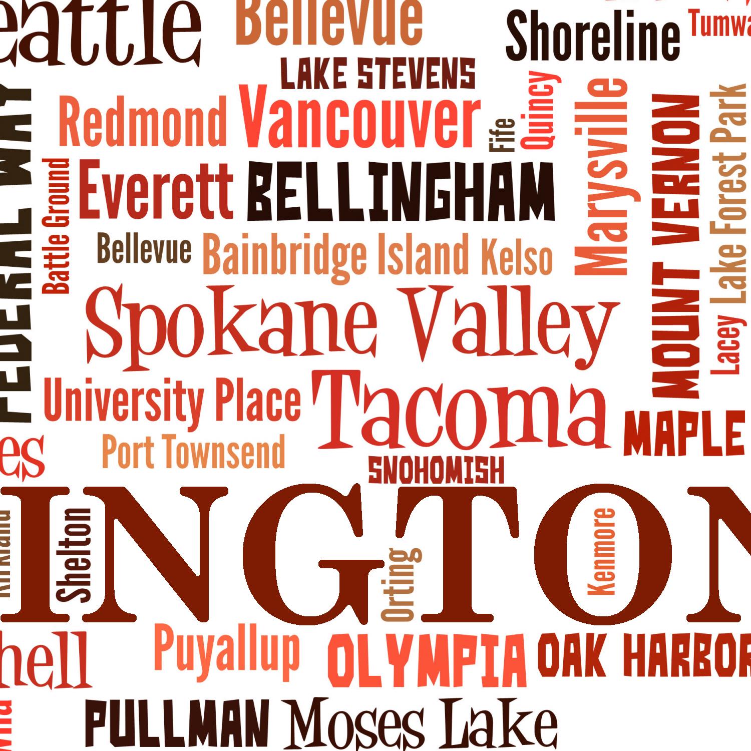 Washington State Typography Map Art Print - Etsy