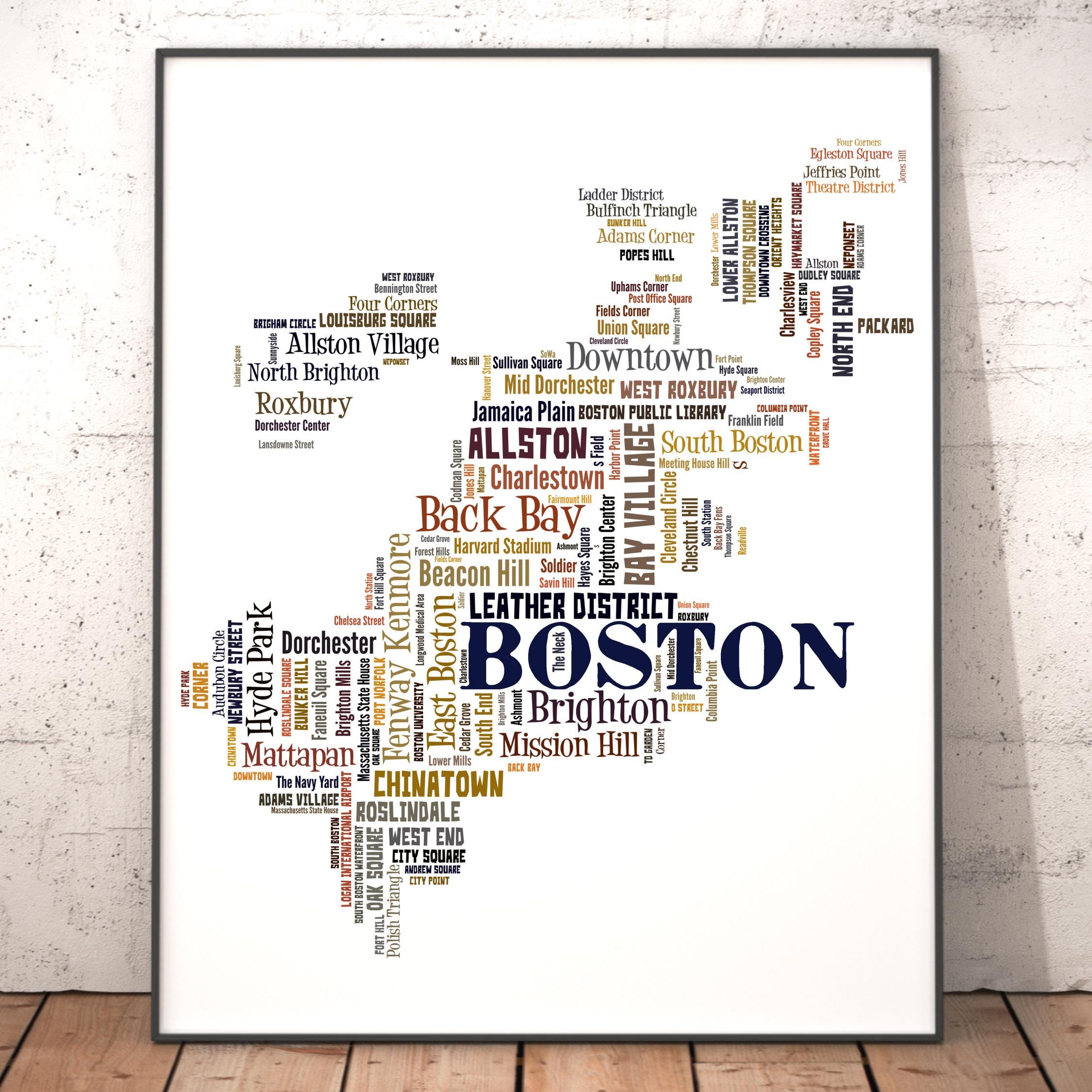 Boston Neighborhood Typography Map Art Print, City Word Cloud Poster - Etsy