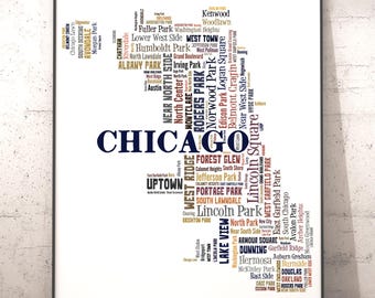 Chicago Neighborhood Map Typography Art Print