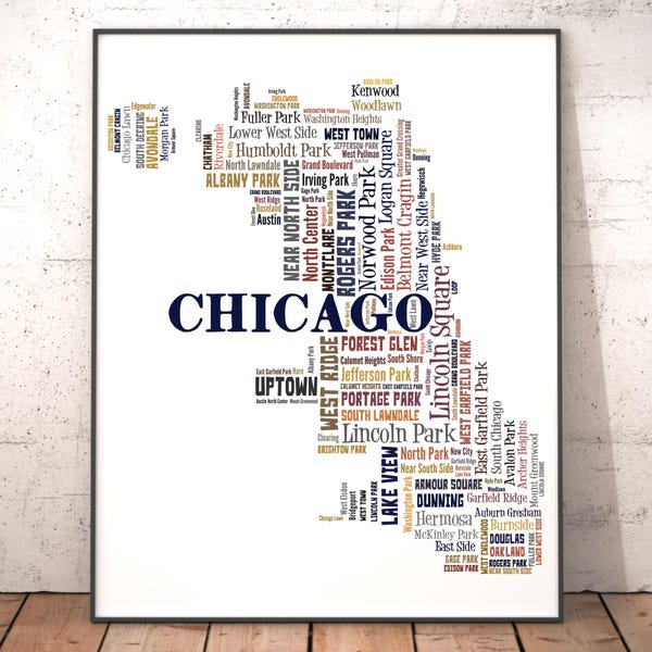 Chicago Neighborhood Map Typography Art Print