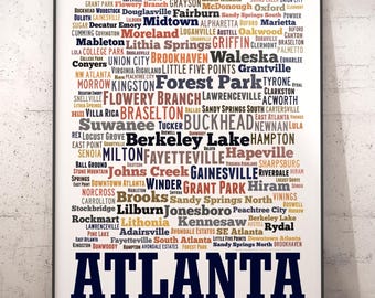 Atlanta Neighborhood Typography Art Print, City Word Cloud Poster