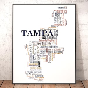 Tampa Neighborhood Typography Art Print, City Map Word Cloud