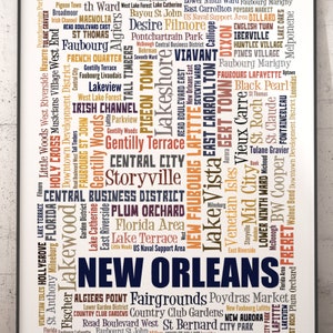 New Orleans Neighborhoods Art Print, New Orleans Typography Decor, New Orleans Art Print, New Orleans Poster Print, New Orleans Map Art