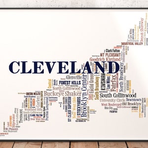 Cleveland Map Art, Cleveland Art Print, Cleveland Neighborhood Art Print, Cleveland Typography Art, Cleveland Poster, Cleveland Word Cloud