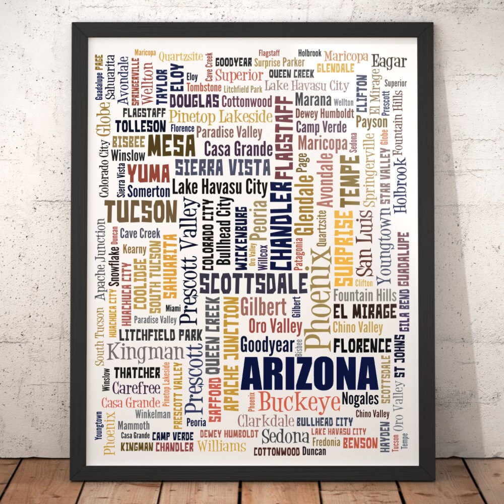 Arizona Art Print Arizona State Art Arizona Typography Art Etsy