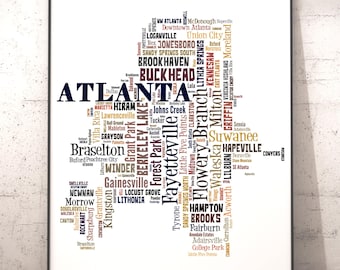 Atlanta Neighborhood Map Typography Art Print