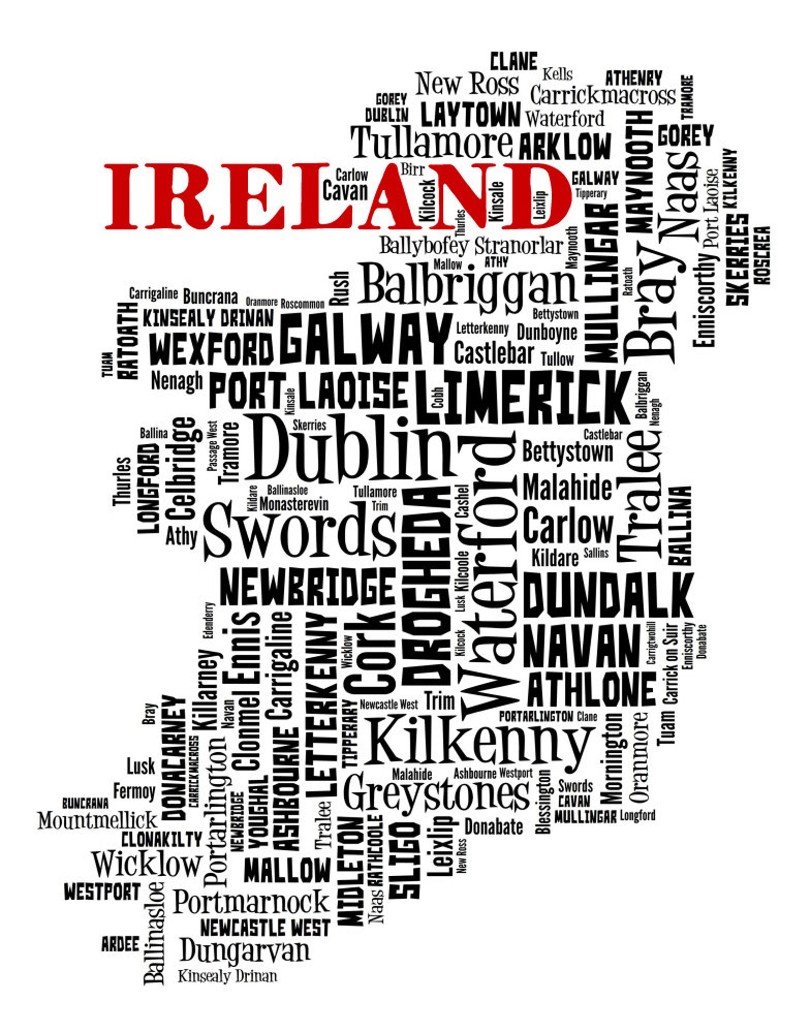 Ireland Map Art Ireland Art Print Ireland City Map Ireland Etsy