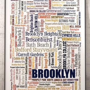 Brooklyn Neighborhoods Art Print, Brooklyn Typography Decor, Brooklyn Art Print, Brooklyn Poster Print, Brooklyn Map Art Print
