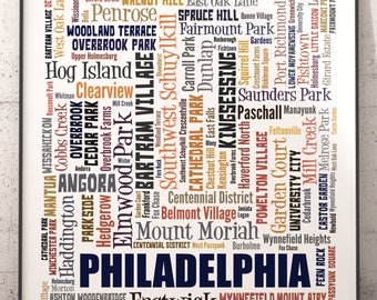 Philadelphia Neighborhoods Art Print, Philadelphia Typography Decor, Philadelphia Art Print, Philadelphia Poster Print, Philadelphia Map Art