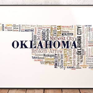 Oklahoma Map Art, Oklahoma Art Print, Oklahoma State Map, Oklahoma Typography Art, Oklahoma Poster Print, Oklahoma Word Cloud