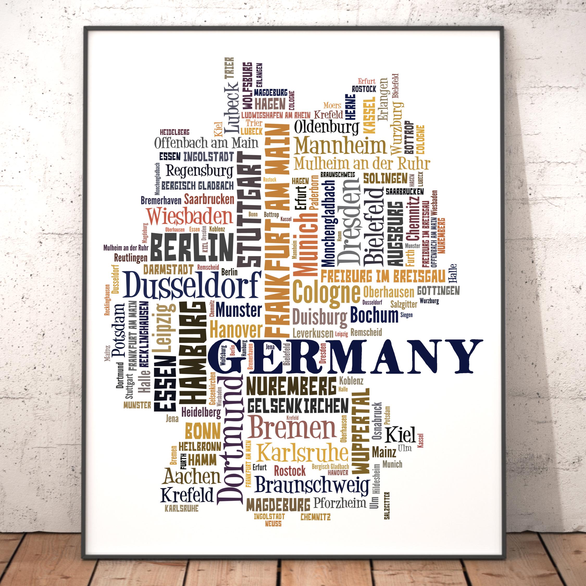 Word Map German Germany Map Typography Art Print, City Names Word Cloud - Etsy