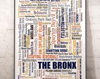 Bronx Neighborhoods Typography Map Art Print