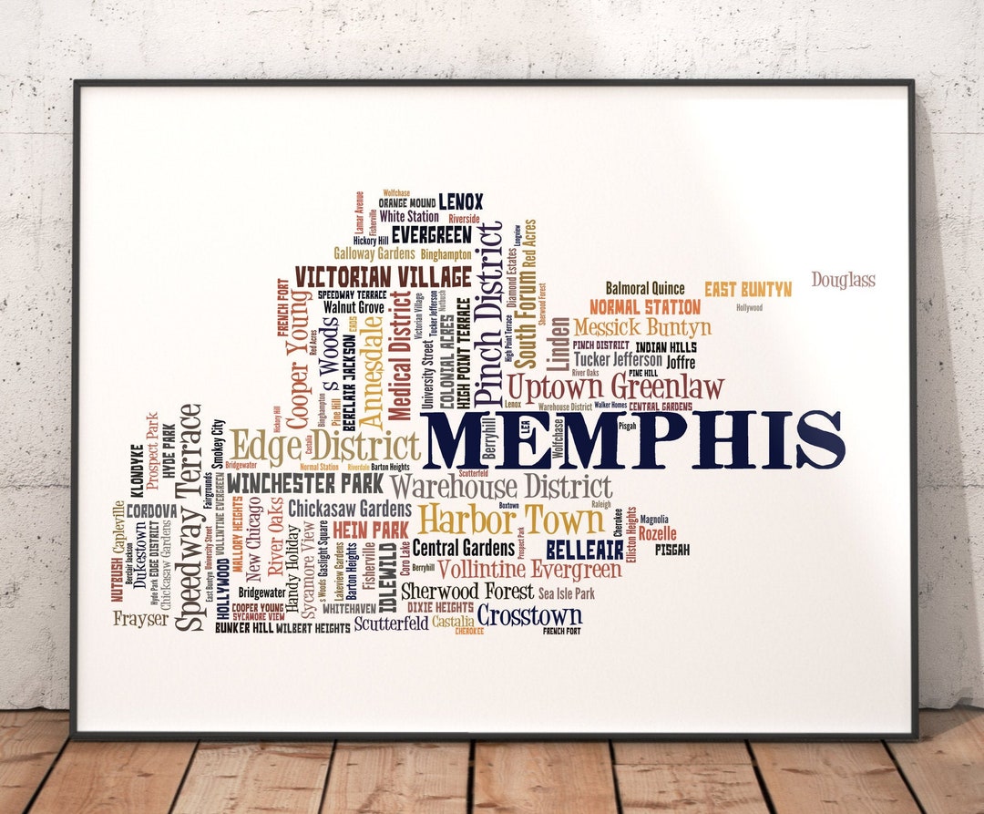 Memphis Map Art Memphis Art Print Memphis Neighborhood Art - Etsy