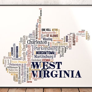 West Virginia Map Art, West Virginia Art Print, West Virginia State Map, West Virginia Typography Art, West Virginia Poster Print